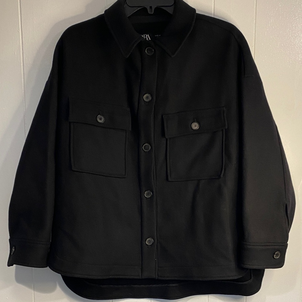 Zara Manteco Wool Blend Shacket Navy Overshirt Jacket Italian Wool Medium